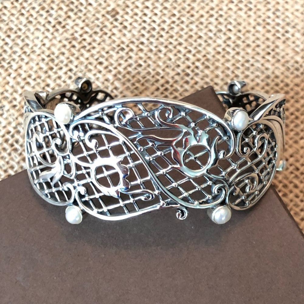 Silpada Sterling Mesh Filigree Pearl Cuff Bracelet